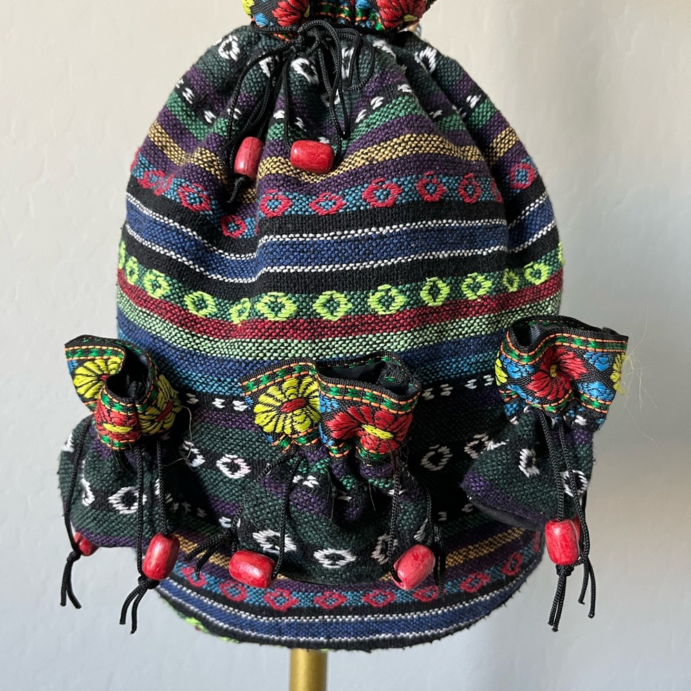 Colorful Patterned Backpack with Drawstring Pouches